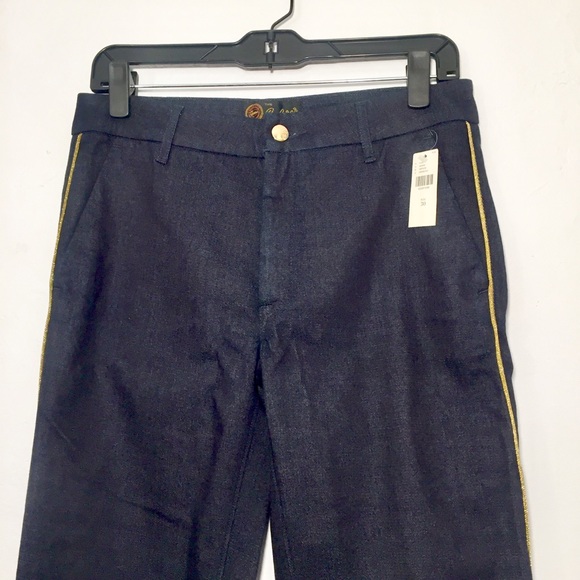 Anthropologie Seafarer Gold Piped Denim Trousers - Picture 4 of 8